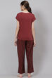 Maroon Straight Art Silk Three Piece Sleepwear Set image number 6