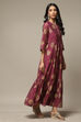 Purple Cotton Blend Tiered Printed Dress image number 4