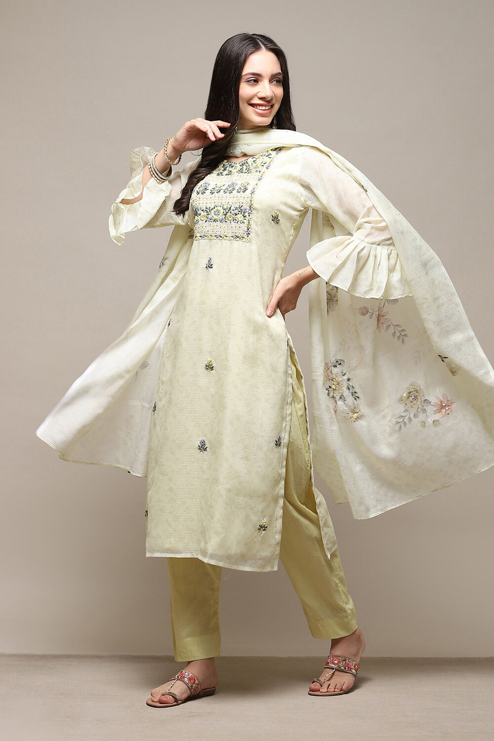 Yellow Cotton Blend Woven Unstitched Suit Set image number 1