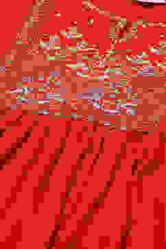 Red Rayon Gathered Kurta Pants Suit Set image number 1