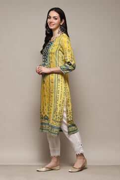 Yellow Polyester Straight Printed Kurta image number 2