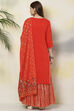 Red Cotton Straight Kurta Skirt Suit Set image number 7