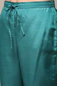 Teal Viscose Straight Kurta Regular Pants Suit Set image number 2