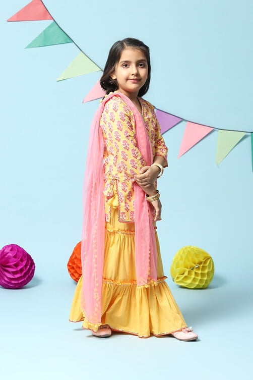 Yellow Cotton Straight Kurta Sharara Suit Set image number 6