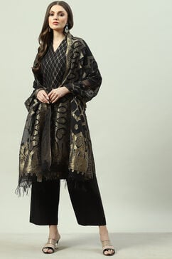 Black Art Silk Straight Kurta Palazzo Suit Set image number 5