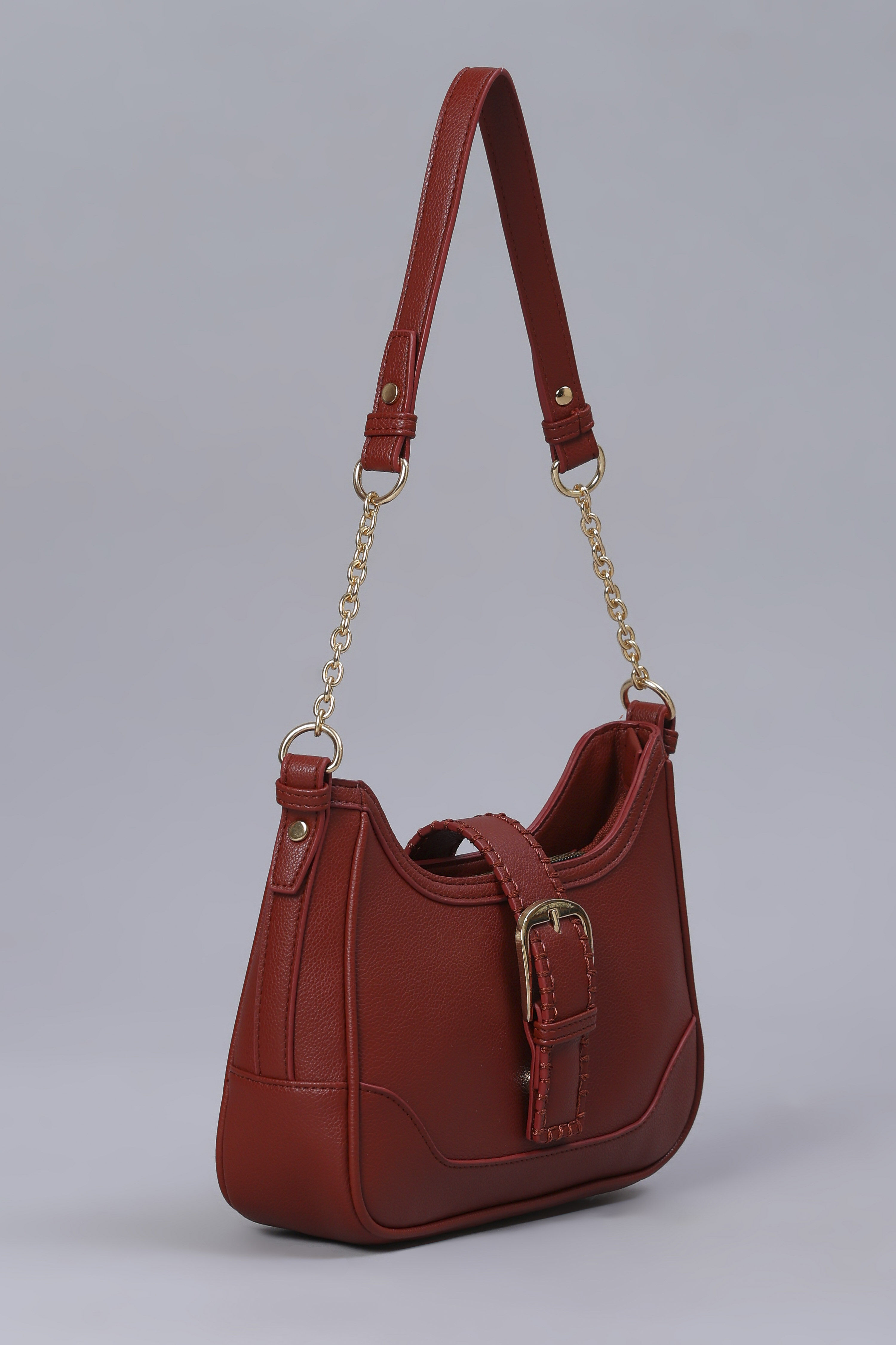 Maroon PU Shoulder Bag image number 3
