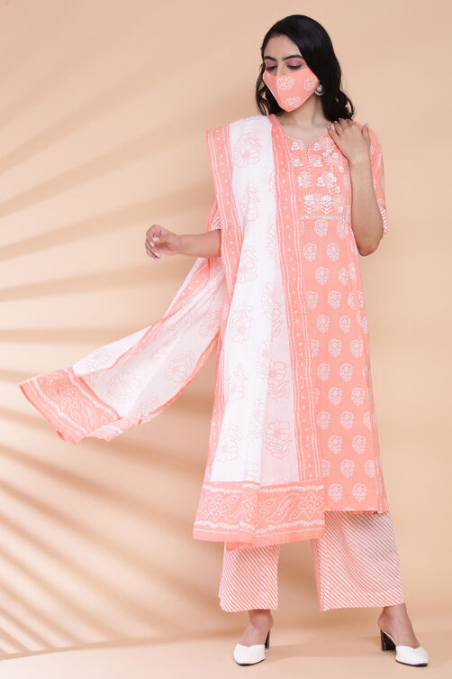 Peach Cotton Kalidar Kurta Palazzo Suit Set image number 7