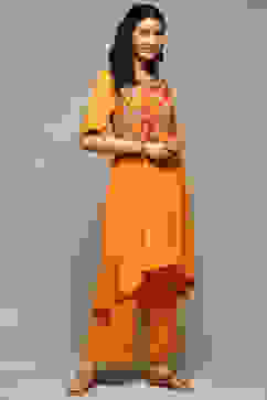 Orange Rayon Asymmetric Kurta Palazzo Suit Set image number 5