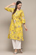 Yellow Cotton Floral Printed Straight Kurta image number 0