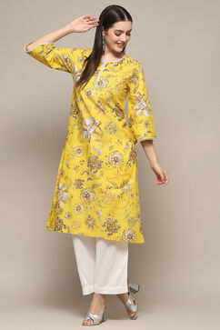 Yellow Cotton Straight Kurta image number 0