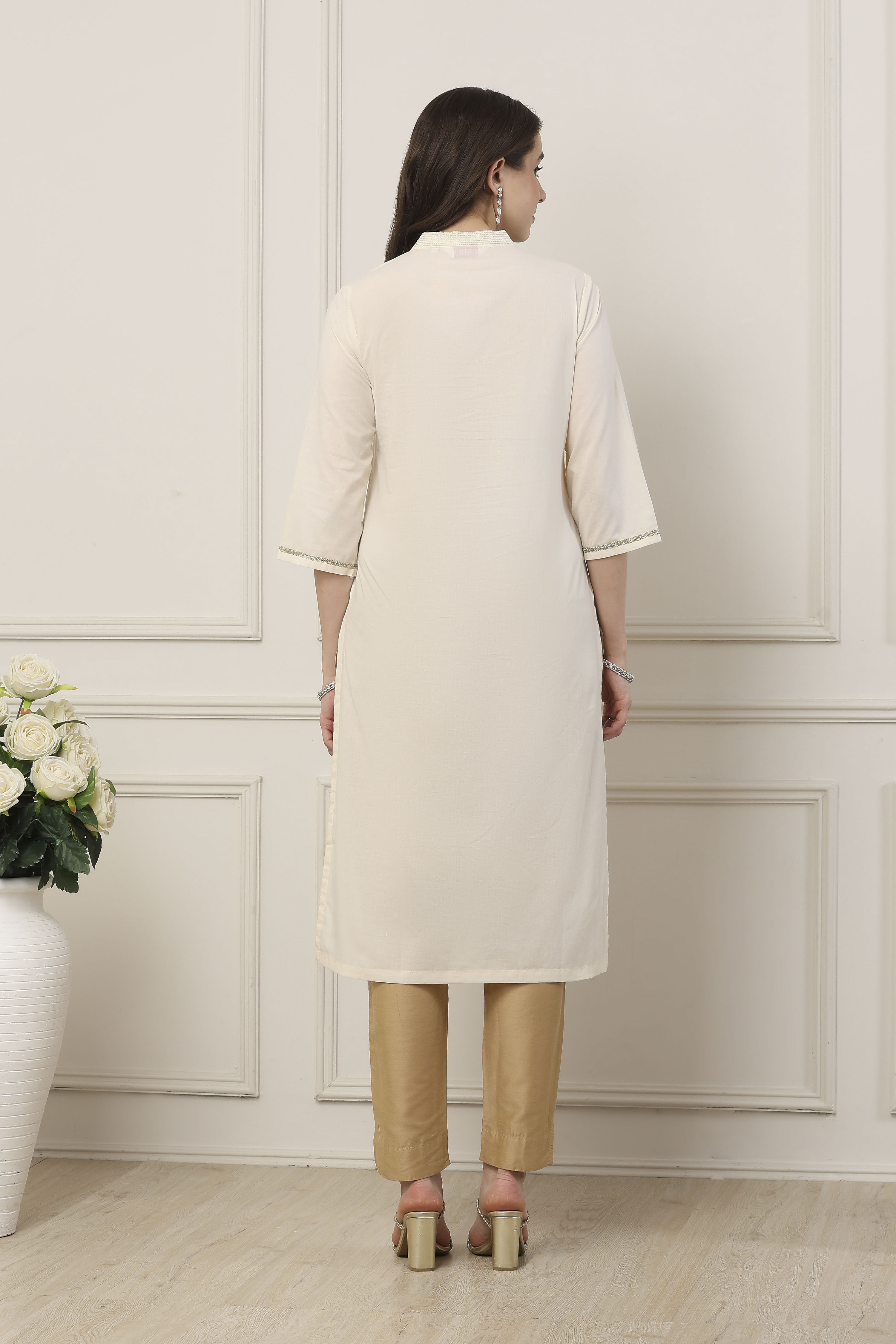 Orange Cotton Straight Kurta image number 3