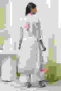 Off-White and Pink Cotton Floral Kalidar Suit Set image number 4