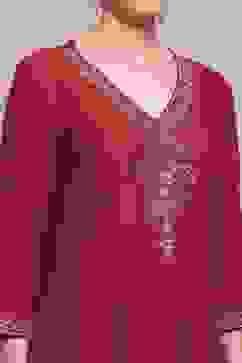 Maroon Embroidered Kalidar Suit Set image number 1