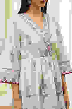 Beige and Green Cotton Angrakha Anarkali Kurta Set image number 1