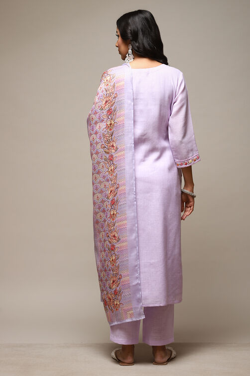 Lavender Linen Machine Embroidered Unstitched Suit Set image number 5
