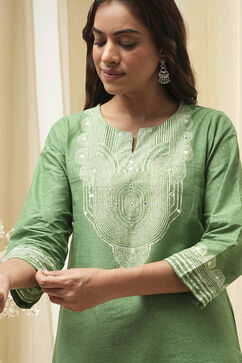 Green Pure Cotton Printed Straight Kurta image number 1