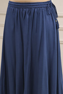 Navy Blue Embroidered Straight Suit Set image number 2