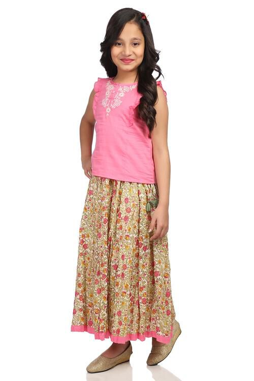Multi-coloured Set of Cotton Printed Top and Skirt image number 3