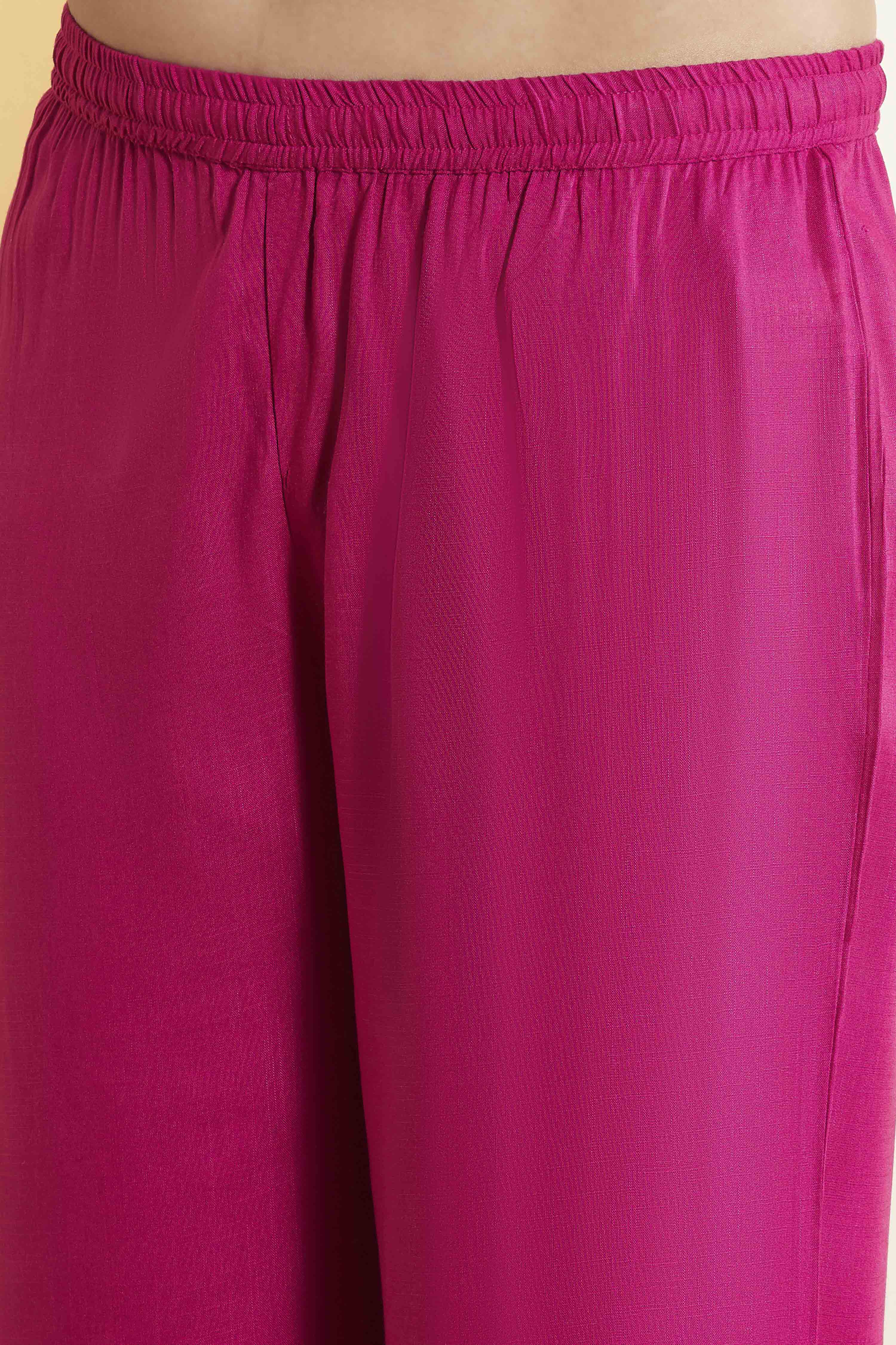 Magenta Pink Viscose Blend Straight Suit Set image number 2