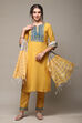 Beige Rayon Straight Kurta Regular Pant Suit Set image number 0