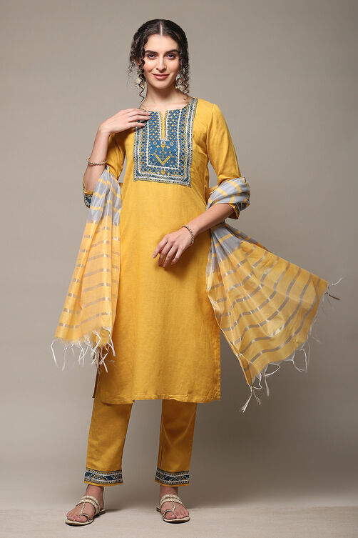 Beige Rayon Straight Kurta Regular Pant Suit Set image number 0