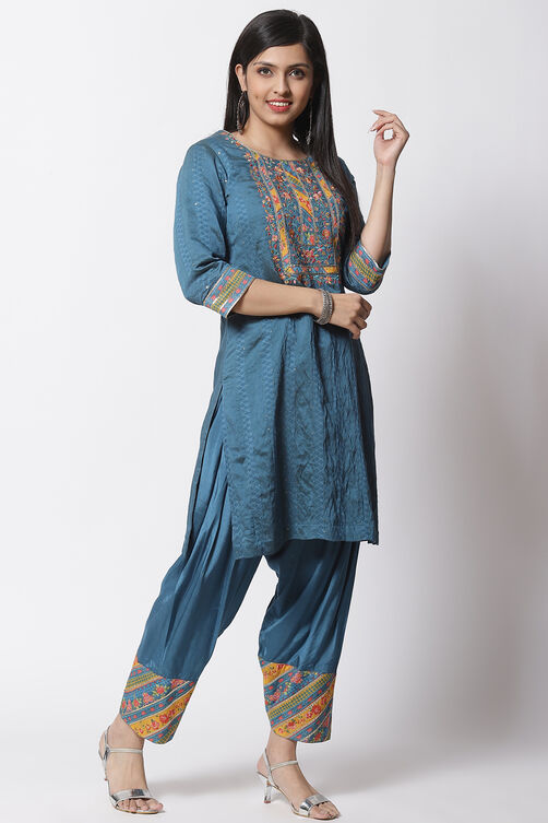 Blue Viscose Straight Kurta Set image number 2