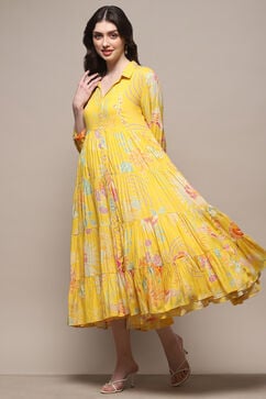Yellow Rayon Tiered Dress image number 2