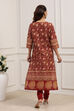 Red Cotton Straight Kurta Churidar Suit Set image number 4