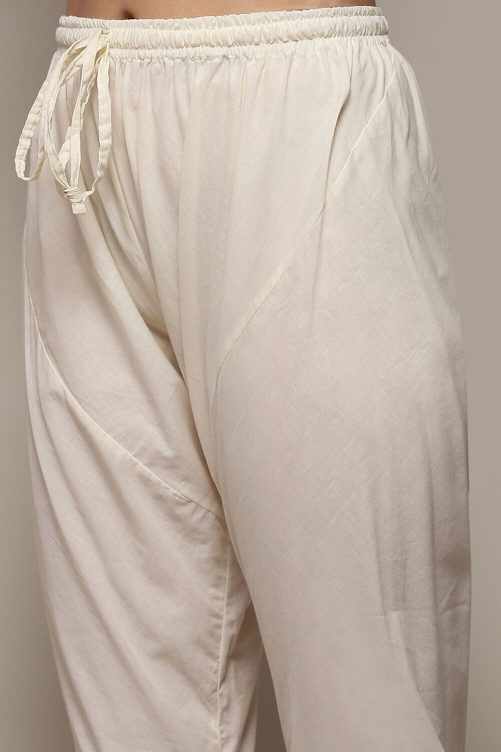 Off White Cotton Layered Printed Kurta Churidar Suit Set image number 3