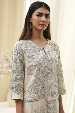 Off-White Cotton Straight Printed Kurta Set image number 1