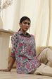Blue and Pink Cotton Floral Shirt-Style Short Kurta image number 0