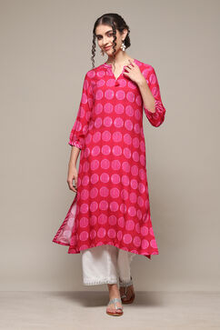 Hot Pink LIVA Straight Printed Kurta image number 0