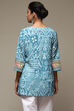 Teal Cotton Blend Printed Kurti image number 3