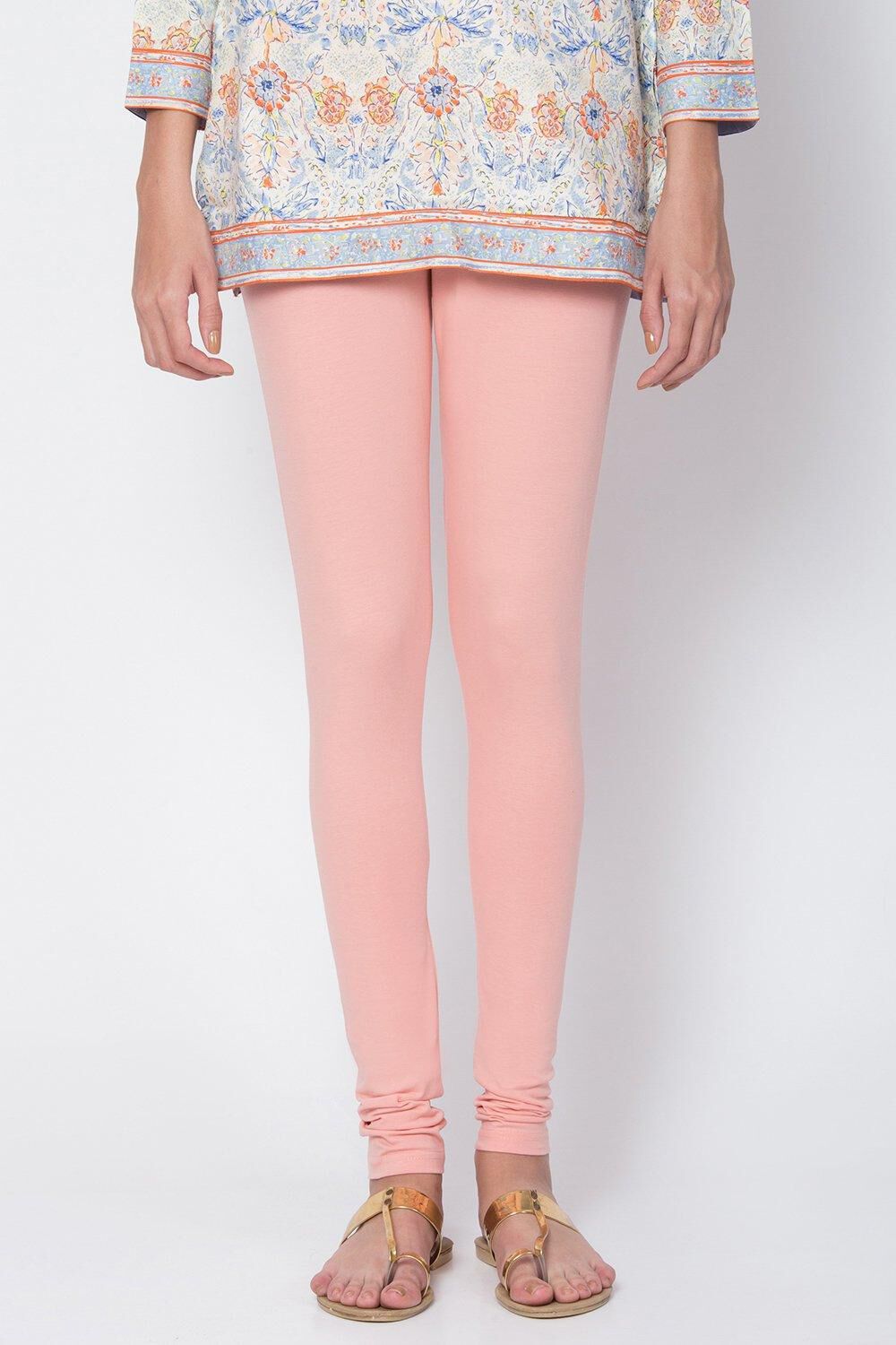 Camel Cotton Blend Solid Churidar image number 1