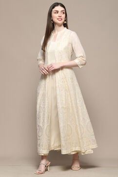 White Polyester Blend Straight Dress image number 2