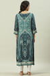 Teal Rayon Straight Printed Kurta image number 4