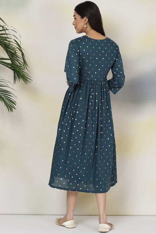 Teal Green Cotton Fusion Dress image number 5