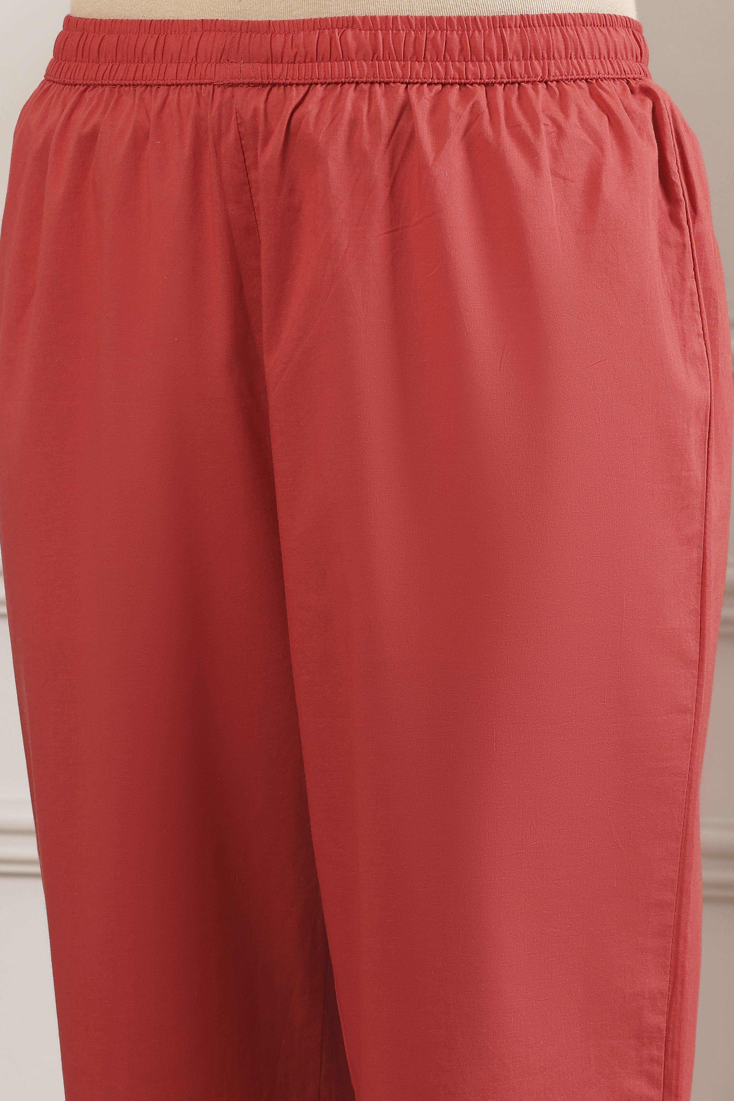 Red and White Cotton Printed Anarkali Suit Set image number 2