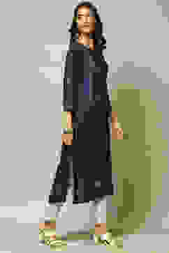 Indigo LIVA Straight Printed Kurta image number 5