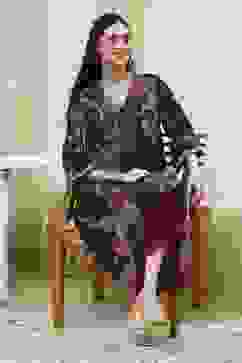 Navy Blue Floral Printed Straight Kurta image number 0