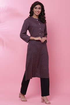 Blue Rayon A-Line Kurta image number 3