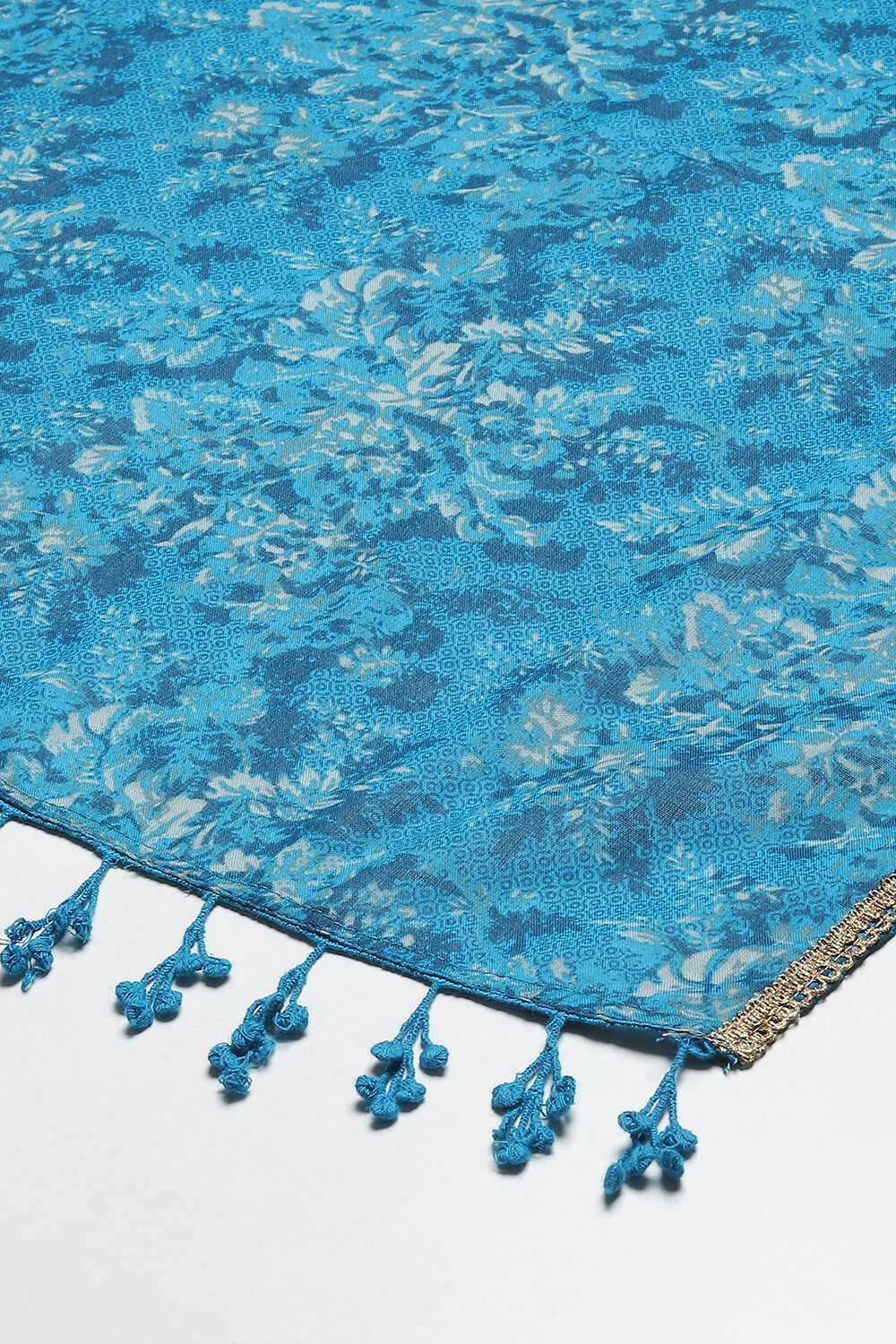 Teal Blue Cotton Anarkali Kurta Garara Suit Set image number 6