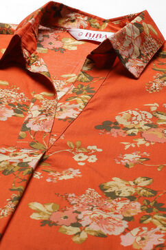 Orange Cotton Straight Kurta Salwar Suit Set image number 1