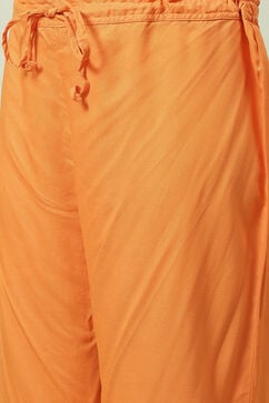 Orange Pink Cotton Silk Flared Kurta Palazzo Suit Set image number 2