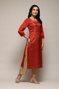 Rust Orange Viscose Straight Printed Kurta image number 3