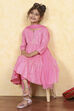 Light Pink Cotton Tiered Printed Kurta Churidar Set