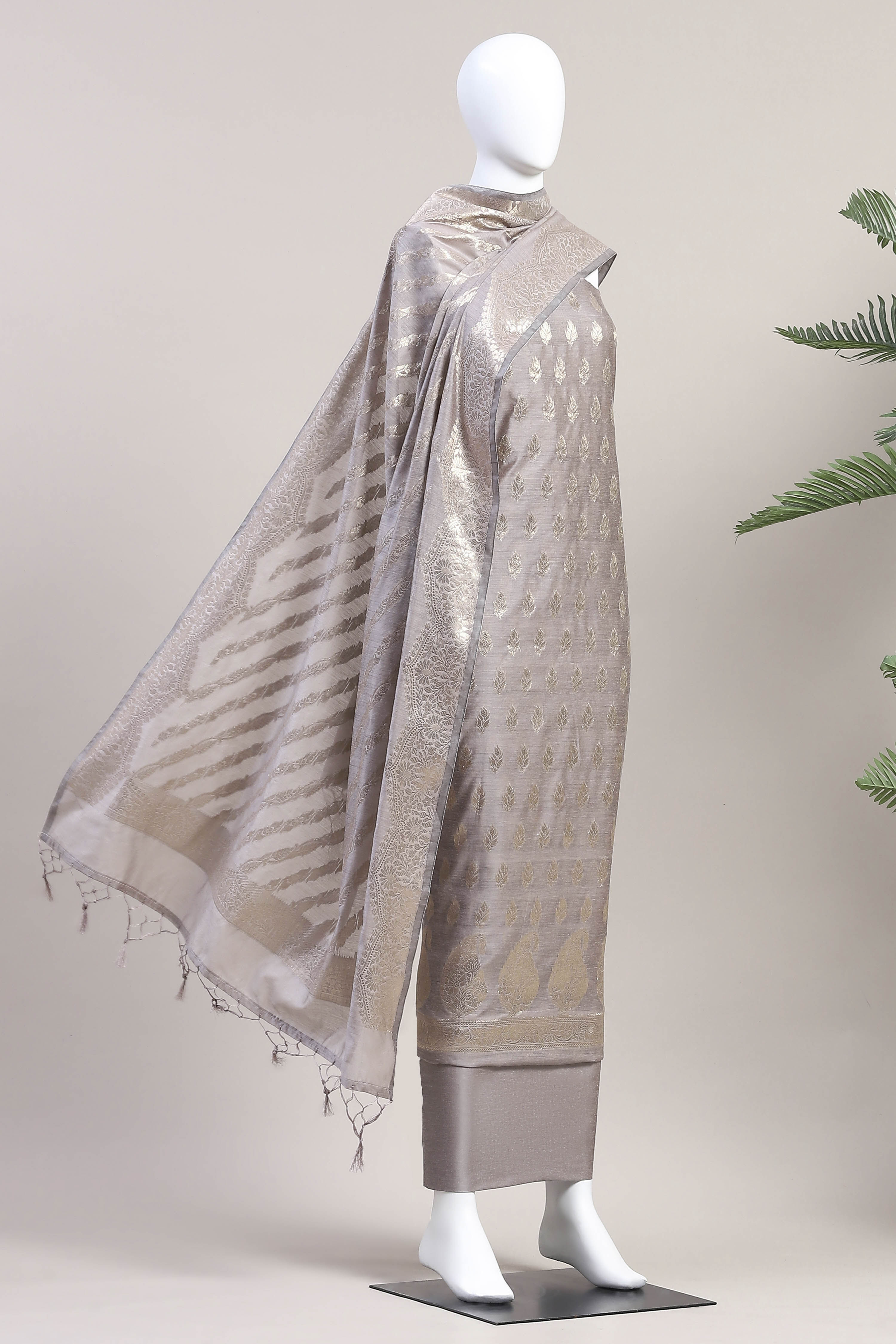 Blue Chanderi  Unstitched Suit Set image number 4