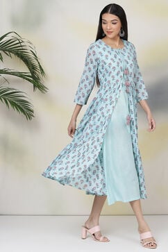 Turquoise Cotton Double Layered Dress image number 0