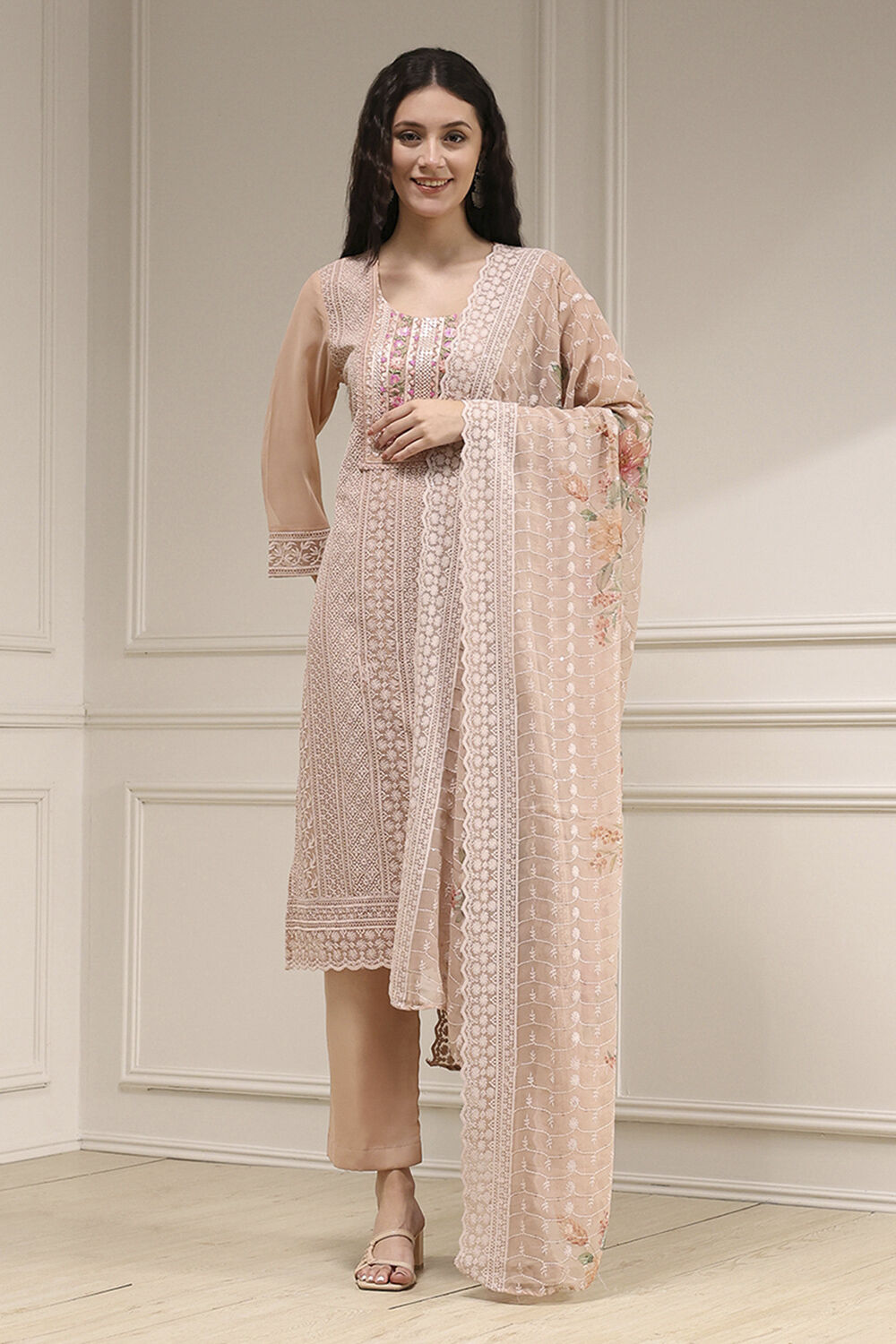 Pch Cotton Schiffly Unstitched Suit Set image number 1