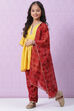 Ochre Yellow Nylon Flared Kurta Salwar Suit Set